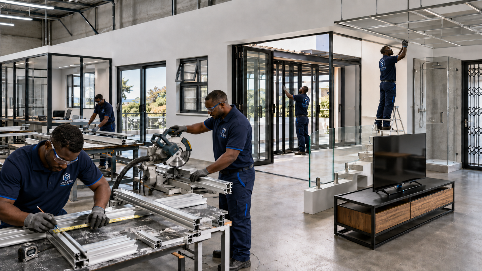 Last Bees aluminium specialists fabricating windows, sliding and folding doors, ceiling frames and TV stands